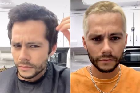 Dylan O'Brien is rocking with a platinum blond buzz cut.